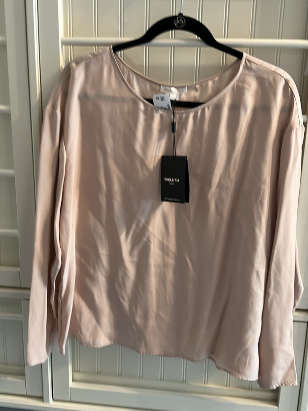 PAULE KA Blush Pink Long-Sleeve Satin Blouse